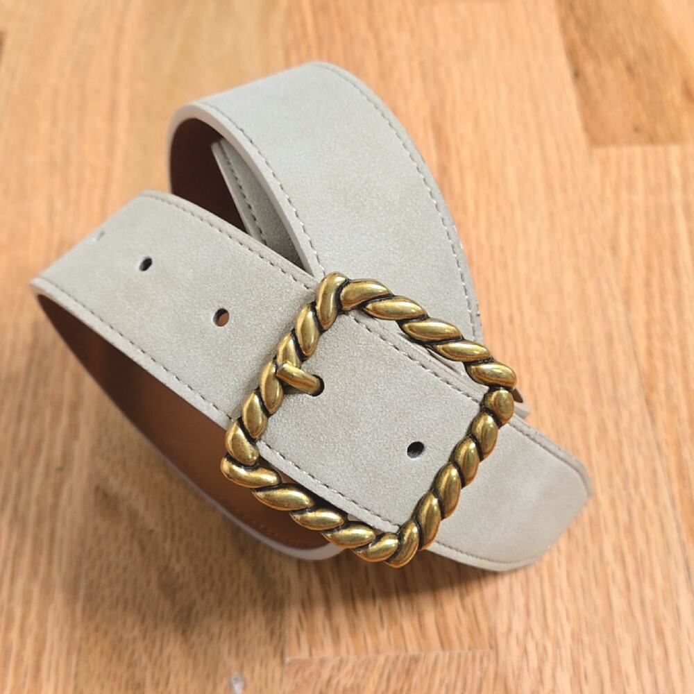 Light Gray Suede Belt with Twisted Gold Buckle
